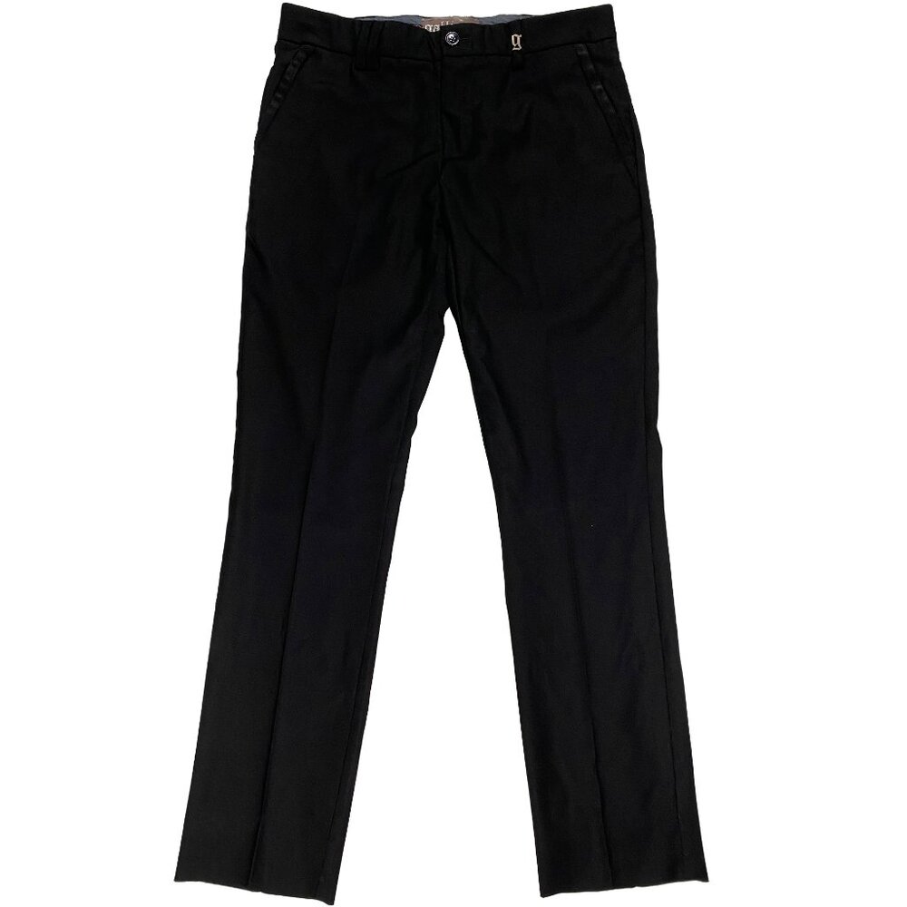 John Galliano Slim Fit Pleated Wool Blend Trousers Black men's size 48 / 32x31